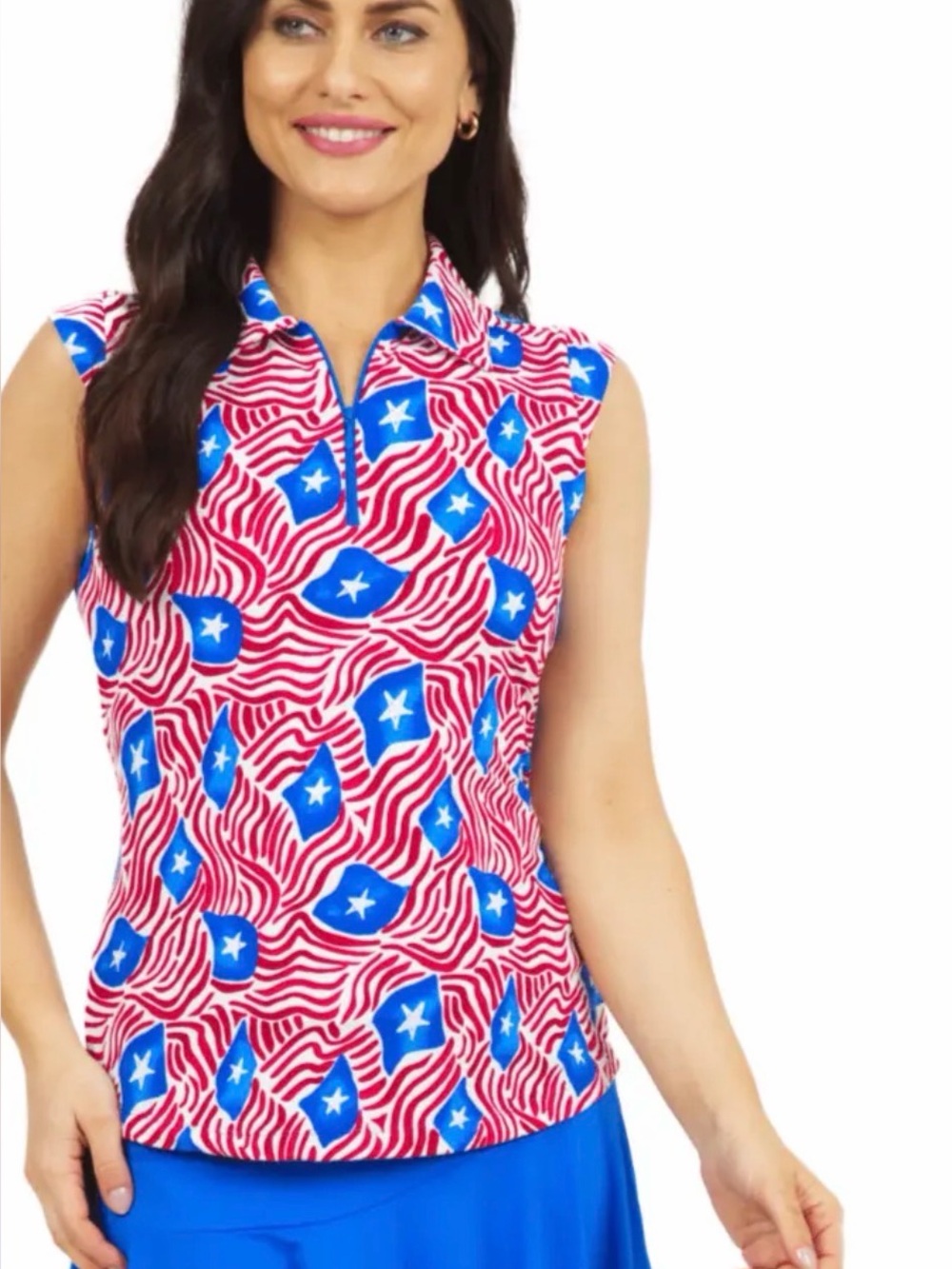 IBKUL Rylee Sleeveless 1/4-Zip Polo Red White Blue XL new